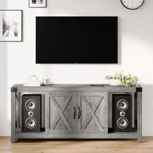 Miniatura 3 de IDEALHOUSE Soporte de TV de 59 pulgadas para TV de hasta 65 pulgadas, gabinete de TV de madera de granja con almacenamiento y estantes ajustables