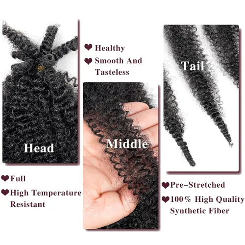 Miniatura 5 de ROKTRESS Cabello afro Spring Twist de 16 pulgadas, 8 paquetes de cabello trenzado Marley Twist para rastas sintéticas, extensiones de cabello 1b