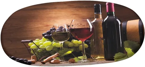 Miniatura 3 de Mantel ajustable ovalado, con bordes elásticos de poliéster, mantel de mesa con estampado gourmet francés, se adapta a mesas ovaladas de hasta 36 x