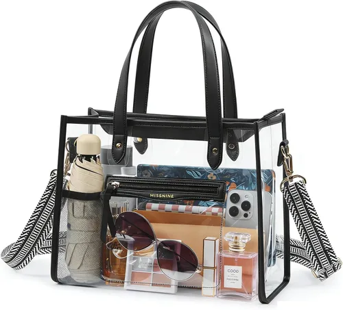 Bolsa transparente Missnine para eventos de estadio Bolso de PVC transparente grueso para mujeres con correa para guitarra para deportes, concierto,