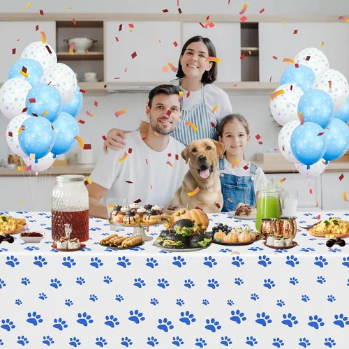 Miniatura 5 de Paquete de 2 manteles con estampado de patas de cachorro, 51 x 87 pulgadas, desechables, de plástico, para decoraciones de fiestas temáticas