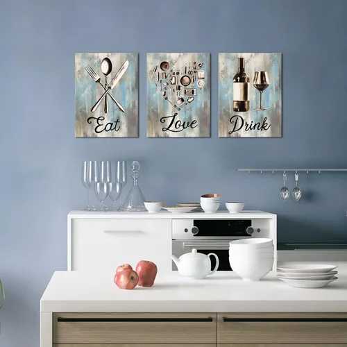 Miniatura 4 de LyerArtork Imágenes de cocina para el hogar, arte de pared, utensilios vintage, impresiones en lienzo, pinturas de letrero de "Eat Love Drink