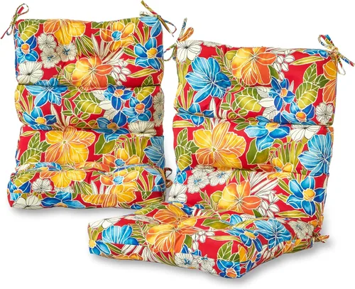 Miniatura 48 de Cojines para silla de respaldo alto para exteriores, diseño de asiento y respaldo con bisagras de una pieza, reversibles con 4 lazos, tela