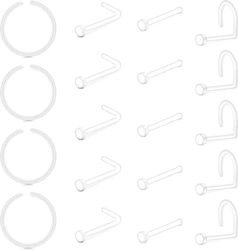 Miniatura 8 de 37 piezas de retenedores de piercing transparentes para el trabajo, anillos de nariz de plástico bioflex, tachuelas, anillos para el vientre