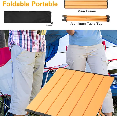 Miniatura 6 de Tesouro Mesa de camping portátil, mesa auxiliar plegable de aluminio para cocinar al aire libre, senderismo, viajes, picnic (albaricoque-grande)
