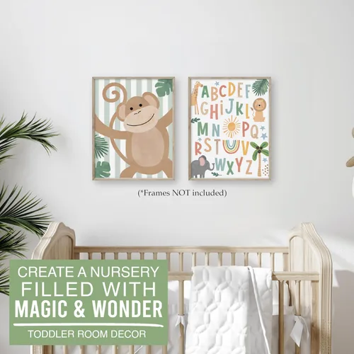 Miniatura 4 de Hadley Designs 6 decoraciones de pared de safari para guardería, decoración de guardería sin marco, decoraciones de selva para habitación de niños