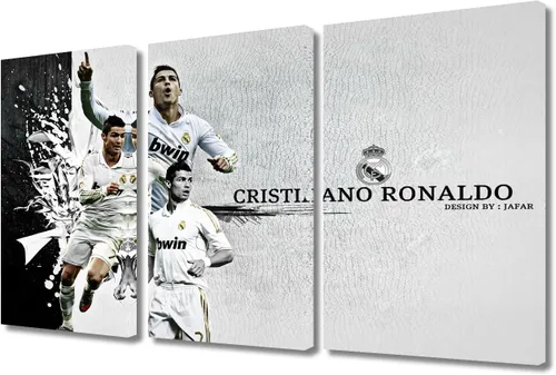 TISHIRON CR7 - Póster de Cristiano Ronaldo de 3 piezas, lienzo para pared, cuadros de superestrella de fútbol, arte de pared grande envuelto para