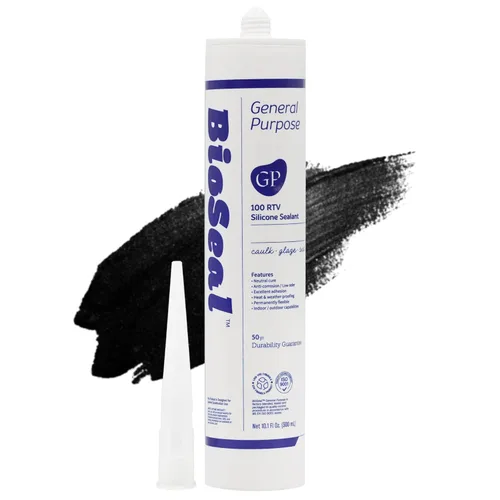 Black BioSeal Sellador Masilla de Silicona 100% para Uso General, Impermeable y Sin Olor, Cartucho de 10.1 Onzas - Negro (1)