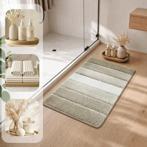 Miniatura 3 de COSY HOMEER Alfombras de baño de 24 x 17 pulgadas, ultra suaves y absorbentes, con respaldo de TPR antideslizante, lavable a máquina, alfombra Beige