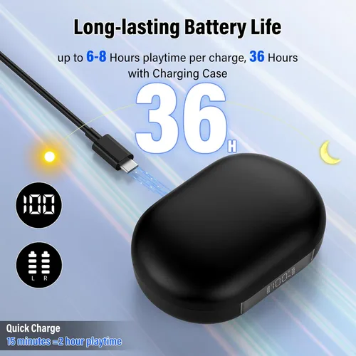 Miniatura 7 de Auriculares de oreja abierta, Bluetooth 5.4, auriculares de conducción de aire de 36 horas de reproducción con micrófono, auriculares ajustables