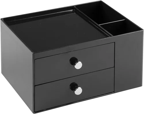 iDesign - Organizador de escritorio de suministros de oficina, para grapadoras, tijeras, bolígrafos, marcadores, resaltadores, bloc de notas, 2 Negro