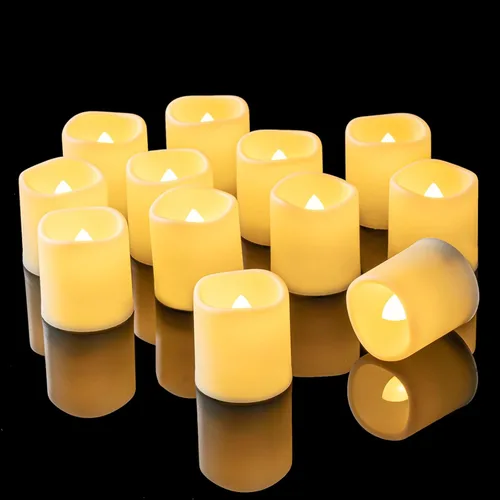 Homemory 12 velas votivas sin llama con temporizador automático, velas LED parpadeantes que funcionan con pilas, velas falsas eléctricas realistas