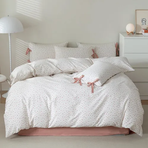Miniatura 65 de Juego de funda de edredón blanca con estampado floral azul, juego de ropa de cama de algodón suave estilo bohemio, juego de ropa de cama estética