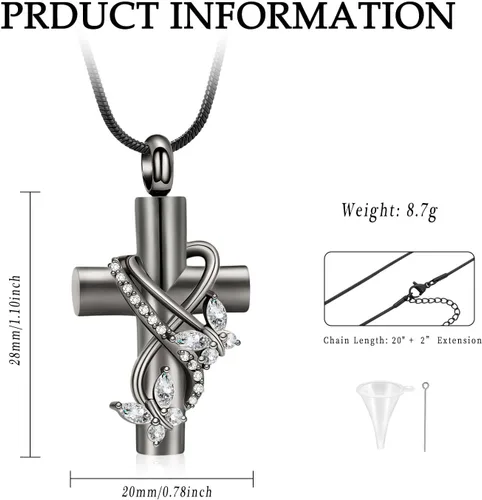 Miniatura 6 de Collares de urna para cenizas, joyería de cremación de mariposa para cenizas para cruz humana con mariposa de cristal, colgante de ceniza, recuerdo