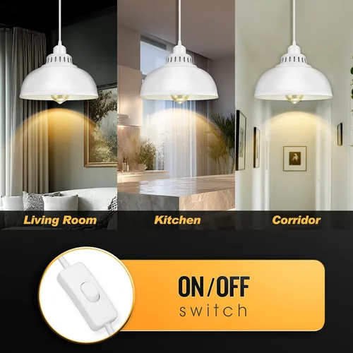 Miniatura 5 de Lámpara colgante enchufable, luces colgantes de 15 pies con cable de enchufe, interruptor de encendido/apagado, lámpara colgante industrial