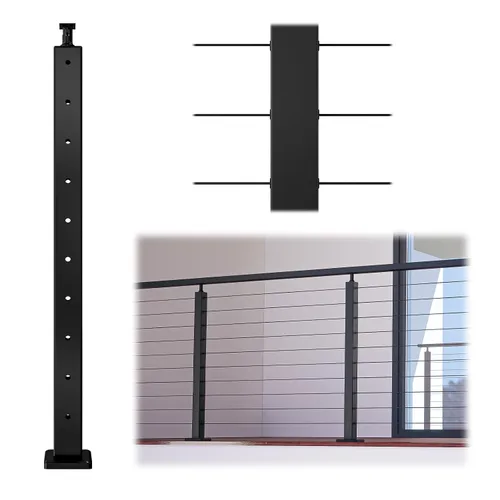 Miniatura 12 de Muzata Paquete de 4 postes de barandilla de cable negro de 36 pulgadas, 36 x 2 x 2 pulgadas, montaje en superficie perforada de nivel T304, kit