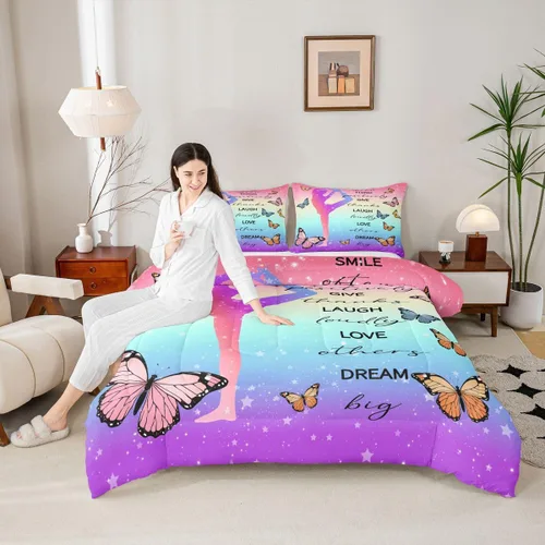 Miniatura 75 de Erosebridal Juego de ropa de cama de princesa de ballet, tamaño Queen, juego de edredón de 3 piezas para niñas bailarinas de ballet, lindo juego