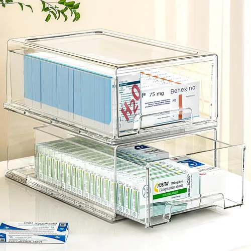 Cajas organizadoras de almacenamiento de plástico transparente tipo cajón, organizadores de botiquines de primeros auxilios familiares, caja