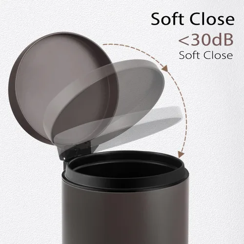 Miniatura 2 de TIPGO Cubo de basura pequeño con tapa de cierre suave, cubo de basura de baño de 4.5 litros/1.2 galones, cubo de basura de acero inoxidable