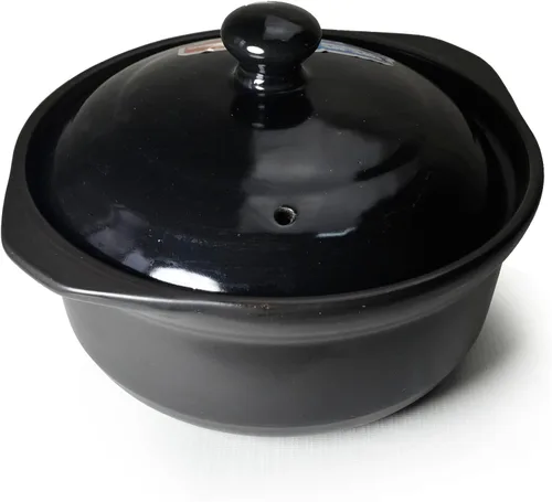 Cacerola de arcilla de 50 onzas, resistente al calor, tazones de cerámica de alta calidad, tapa para cocinar, sopa color negro y blanco (negro, 40