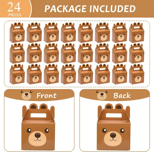 Miniatura 7 de 12 cajas de golosinas de oso para fiestas, suministros de oso para baby shower, cajas de regalo para niños y niñas, tema de oso marrón, decoración