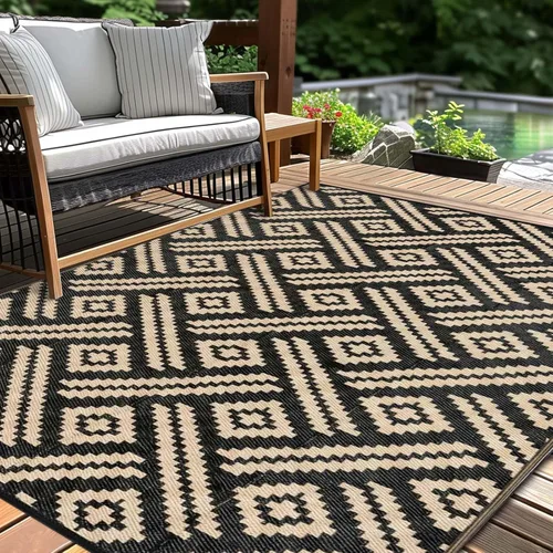 Miniatura 16 de Alfombra de paja de plástico para patio al aire libre, 5 x 8 pies, impermeable, reversible, alfombra de área, patio, caravana, porche, balcón, Azul
