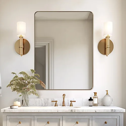 Miniatura 62 de ANDY STAR Espejo cromado para baño, espejo de pared con marco de metal de 22 x 30 pulgadas, espejo rectangular de acero inoxidable con esquina