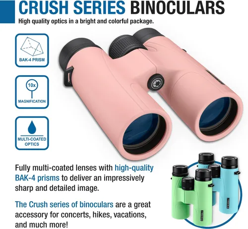 Miniatura 7 de Barska Crush - Prismáticos 10x42, diseño ligero, compacto y a prueba de golpes en colores brillantes para senderismo, viajes, conciertos, deportes