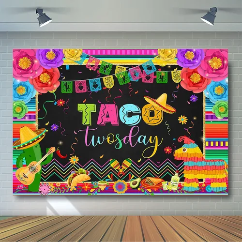 Miniatura 4 de Avezano Telón de fondo de cumpleaños de dos días de Taco para fiesta mexicana, decoración de fiesta de segundo cumpleaños, fondo de fotografía
