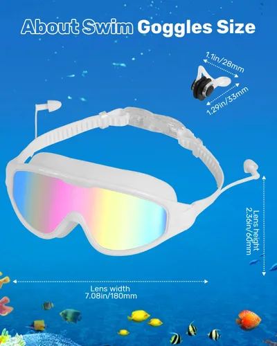 Miniatura 2 de Gafas de natación para adultos, gafas de natación antivaho y UV con clip de nariz y tapones para los oídos, sin fugas Blanco