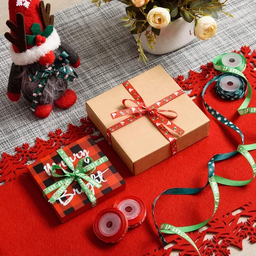 Miniatura 5 de SANNIX 12 rollos de cinta de Navidad de 60 yardas para envoltura de regalos, cinta de envoltura de Navidad de 3/8 pulgadas con estampado de copos