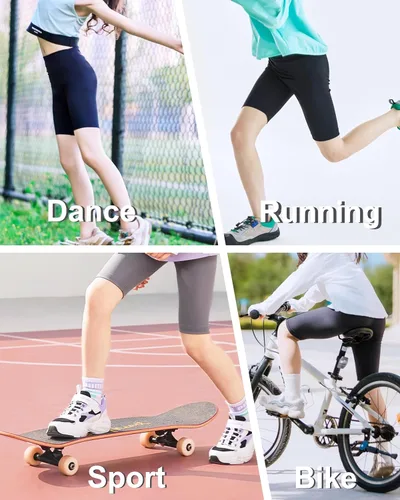 Miniatura 6 de DEVOROPA Pantalones cortos de compresión para niñas de 5 pulgadas de elastano, elásticos, para gimnasia, yoga, danza, pantalones cortos