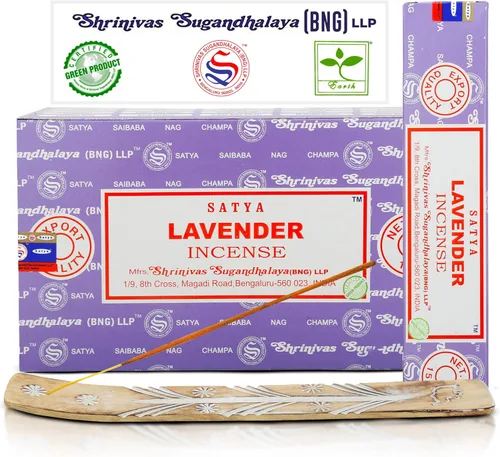 Miniatura 11 de Varillas de incienso Satya Champa, Paquete de 15gmx12 de inciensos Satya Bng con paquete de soporte de incienso Raajsee, Incienso natural Satya Nag