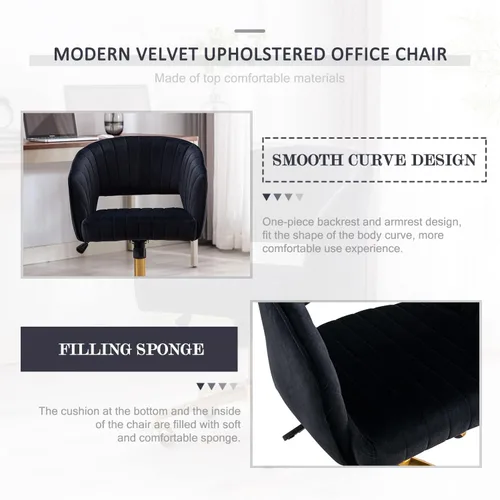 Miniatura 3 de Eifizek Silla de escritorio de oficina de terciopelo, moderna silla de escritorio ajustable para el hogar con ruedas, silla giratoria para Negro