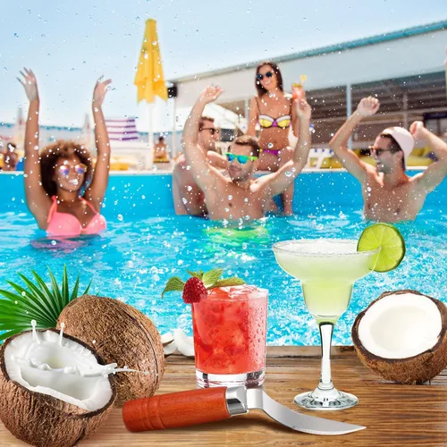 Miniatura 8 de DOITOOL Herramienta de eliminación de carne de coco cuchillo raspador de coco fresco de acero inoxidable con mango ergonómico de madera