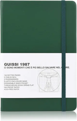 Miniatura 12 de Guissi Cuaderno clásico de cuadrícula de puntos, tapa dura A5, papel grueso sin ácidos de 2.82 oz/m², con bolsillo interior fino, piel sintética