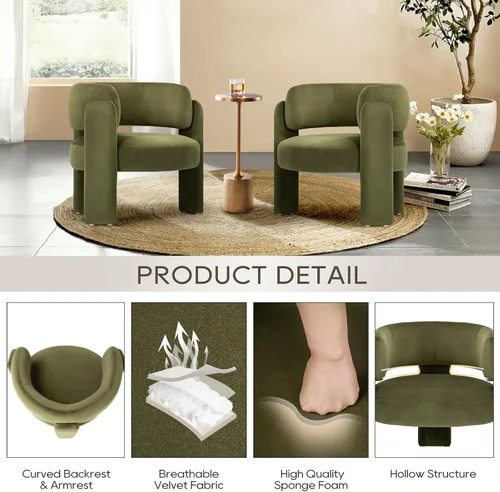 Miniatura 3 de COLAMY Silla decorativa moderna de terciopelo, silla tapizada, cómoda silla con brazo lateral con 3 patas para sala de estar, dormitorio, lectura