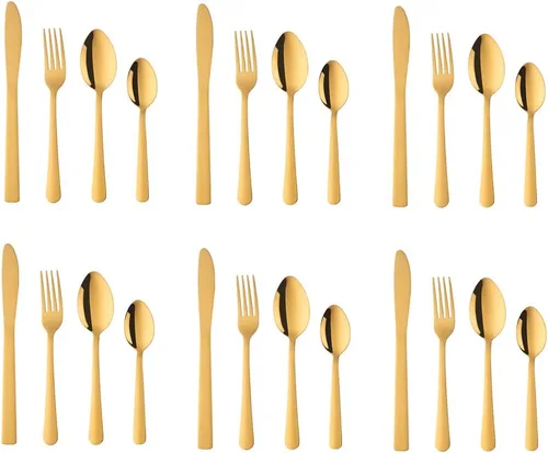Miniatura 20 de BuyGo - Juego de cubiertos de acero inoxidable de 32 piezas, juego de 8 cubiertos, incluye cuchillo, tenedor, cuchara, cuchara de té para 8 personas