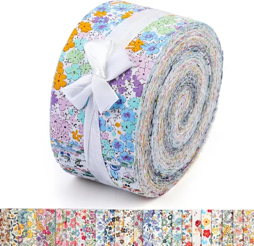 45 rollos de gelatina de tela, tiras de tela de rollo de gelatina para acolchar, tela de acolchado de algodón artesanal de retazos, algodón de Serie