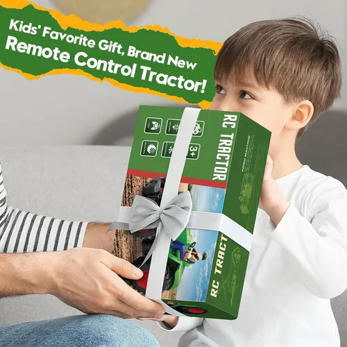 Miniatura 5 de Uarzt Juguetes de tractor a control remoto para niños de 3 a 5 años, juguete de tractor RC con granjero y luz, escala 1:24, tractor de juguete