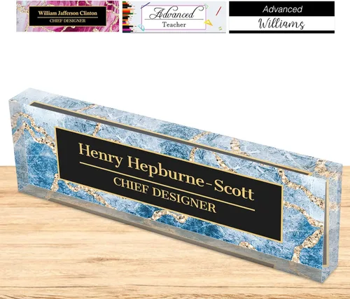 Miniatura 8 de Placa de nombre personalizada para escritorio, placas de nombre personalizadas para hombres y mujeres, diseño de girasol con logotipo de negocios