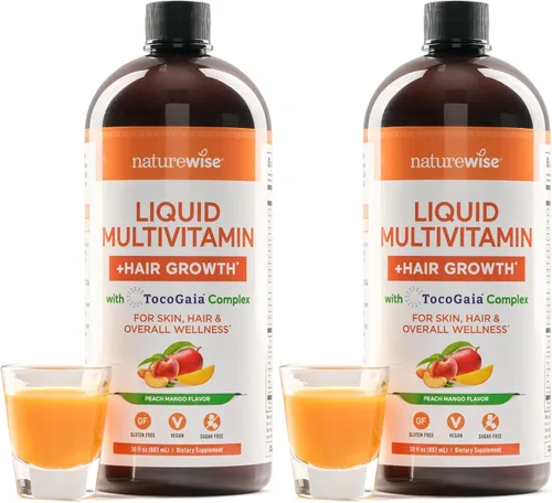 NatureWise Multivitamínico líquido para el crecimiento del cabello para mujeres y hombres + Tocogaia para el crecimiento del cabello y la