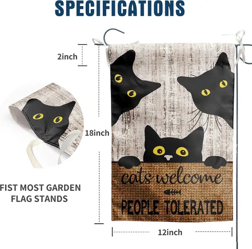 Miniatura 2 de Bandera de jardín de gato negro Bandera de gatos Bandera de bienvenida para personas toleradas Bandera de Halloween para exteriores de 12 x 18