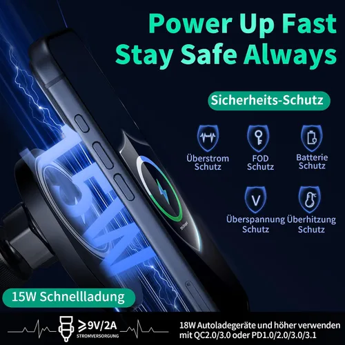 Miniatura 3 de Cargador de montaje para coche MagSafe [carga rápida de 15 W] Soporte de teléfono inalámbrico para iPhone 17 16 Pro Max 15 Plus 14 13 12 y Samsung