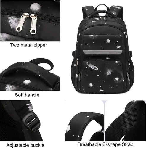 Miniatura 3 de Mochila JiaYou con patrón espacial de la galaxia para niños, primaria, escuela media, mochila de día para hombres, mochila para portátil