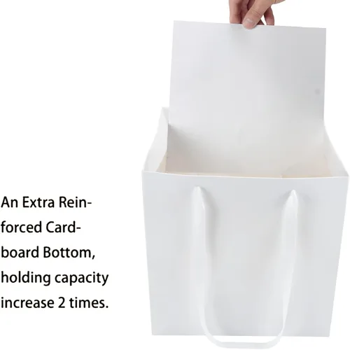 Miniatura 4 de HUAPRINT Bolsas de papel blanco con asas, bolsas de regalo a granel, paquete de 12 unidades, tamaño cuadrado grande de 10 x 10 x 10 pulgadas, kraft