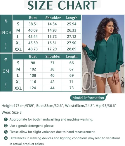 Miniatura 6 de Aifer Blusa para mujer, manga larga, elegante, casual, cuello en V, con botones, blusas 2024