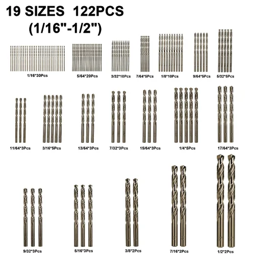 Miniatura 3 de Juego de brocas de cobalto para metal endurecido y acero inoxidable, 122 piezas M35 de acero de alta velocidad con torsión Jobber, brocas de metal