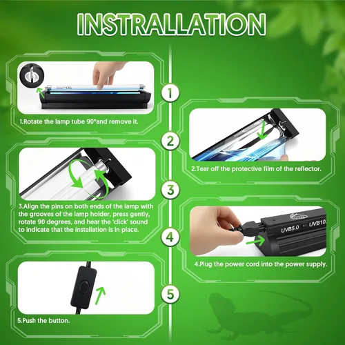 Miniatura 5 de QZQ T5 UVB - Kit combinado de luces para reptiles de 8 W, luz UVB para reptiles con salida UVB conmutable 5.0 y 10.0, lámpara de campana de terrario