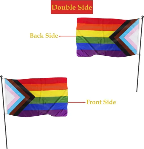 Miniatura 2 de TOPFLAGS Bandera de orgullo para exteriores, doble cara, progreso, orgullo, banderas, 3 x 5 pies, gay, bisexual, LGBTQ+arco iris, resistente a